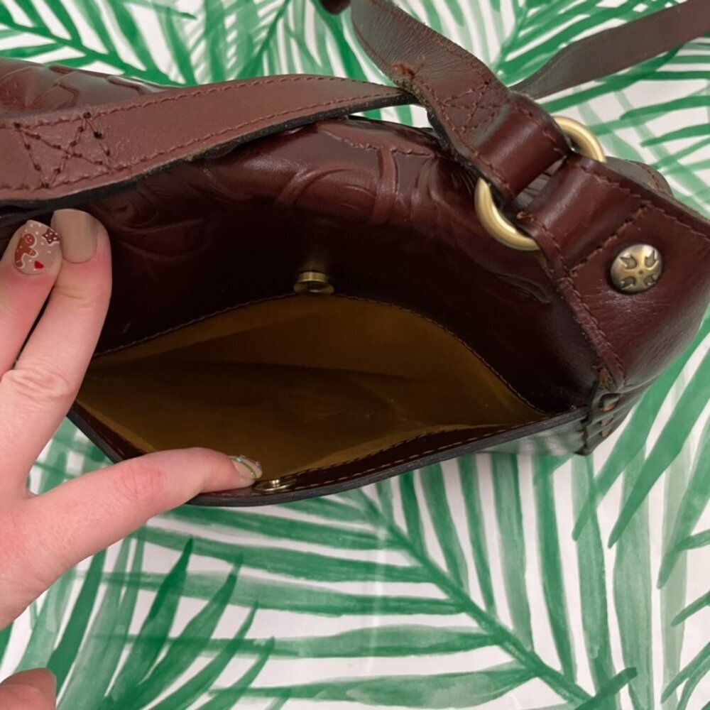 Patricia Nash Lucia Brown Tooled Leather Rose Design Crossbody Bag - Picture 7 of 10